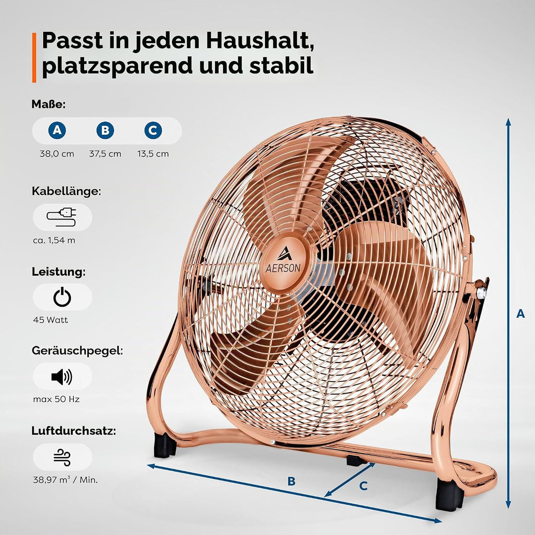 TRESKO AERSON Bodenventilator 30cm | Windmaschine mit 3-Leistungsstufen 55W | Standventilator Ventil