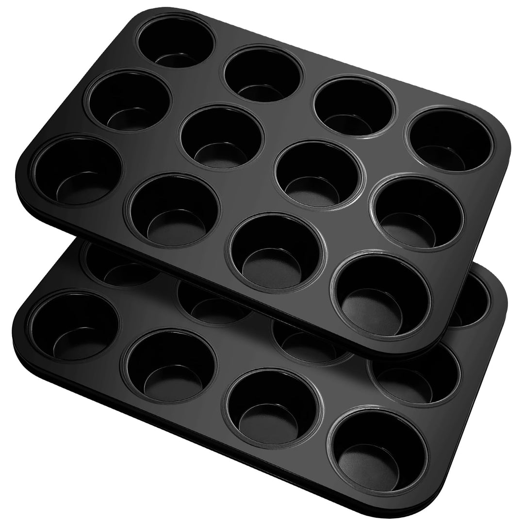 Fousenuk Muffinform, 2er-Pack Karbonstahl Muffinblech für 12 Muffins, Antihaftbeschichtet Backform,