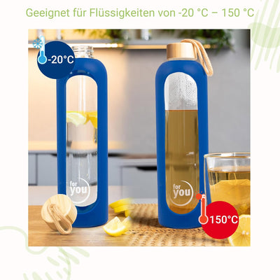 for you Nachhaltige Trinkflasche | 1000ml aus Glas mit Silikonhülle & spülmaschinenfest | 1Liter Aus