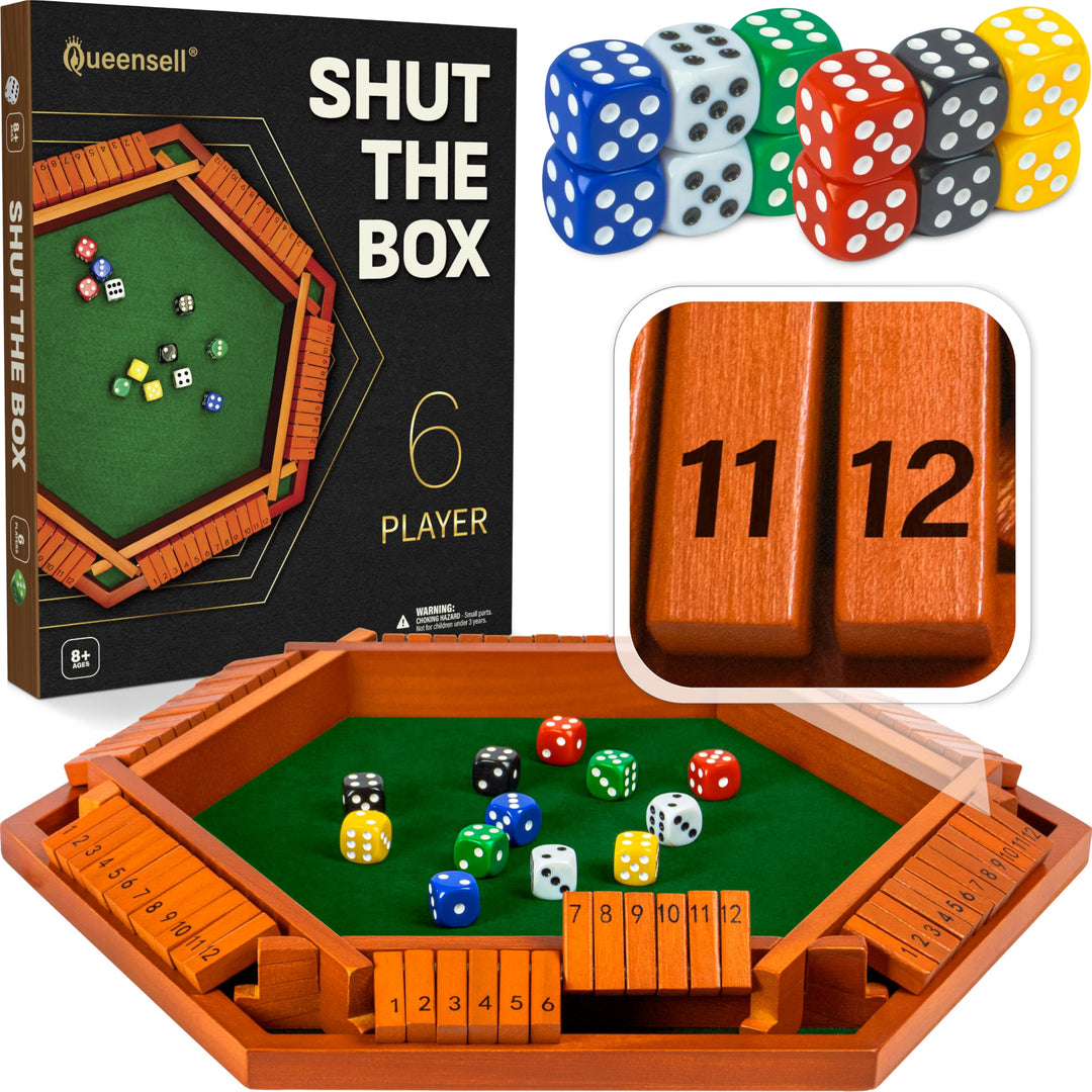 Shut the Box -Spielbrett aus Holz für 1–6 Spieler – 40 cm (16 Zoll) grosses Shut the Box -Spiel mit