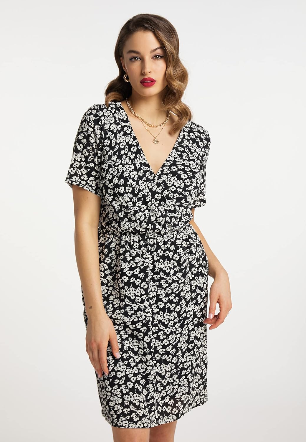 faina Damen Kleid XL Schwarz Weiss