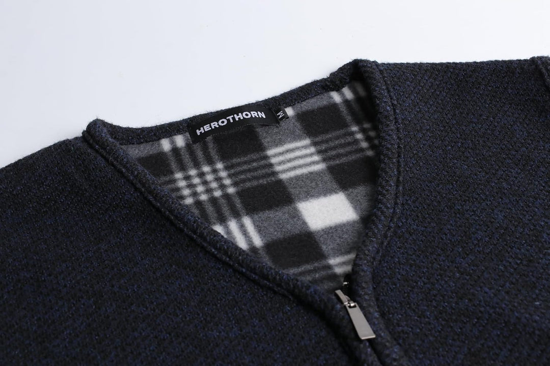 Herothorn Herren Strickweste Strickjacke ohne Ärmel V-Ausschnitt Ärmellose Fleecefutter Jacke Reissv