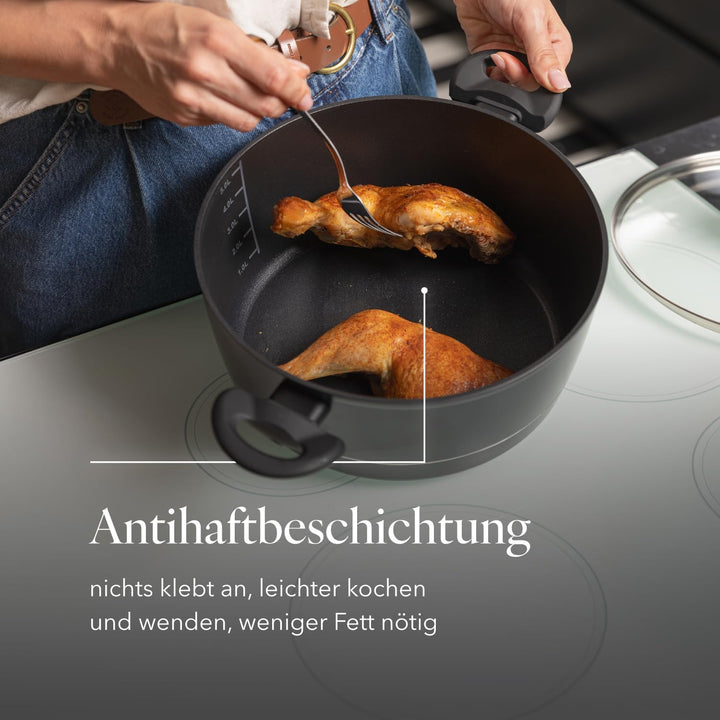 FLORINA Aluminium Topf (6,5 l) 28 cm I Kochtopf DELUX mit Glasdeckel I Messbecher & Antikratz-Beschi