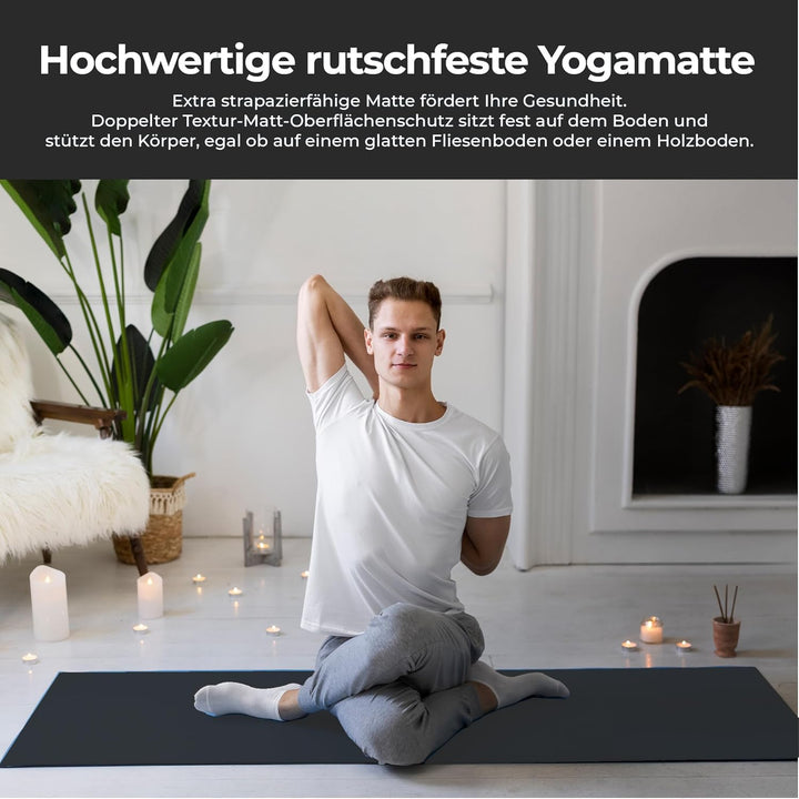 Habib Yogamatte Set mit Yogablöcken – Rutschfeste gepolsterte Fitnessmatte inkl. Tragetasche mit Sch