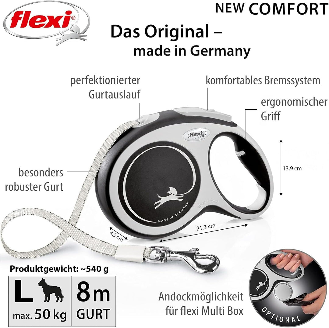 Kerbl Flexi - Rollschnur New Comfort Band - 8 Meter bis 50 kg - Blau - 1 Stück Blau small, Blau smal