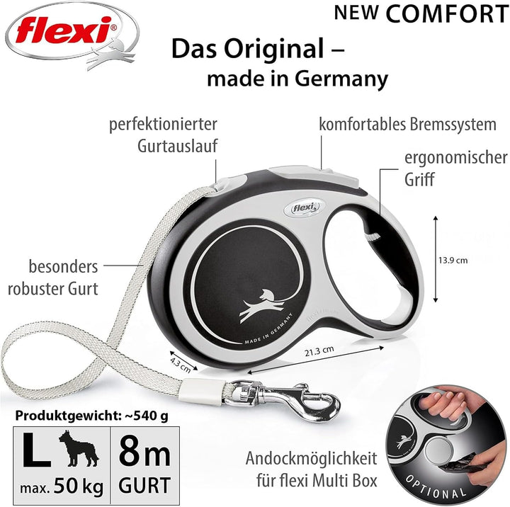 Kerbl Flexi - Rollschnur New Comfort Band - 8 Meter bis 50 kg - Blau - 1 Stück Blau small, Blau smal