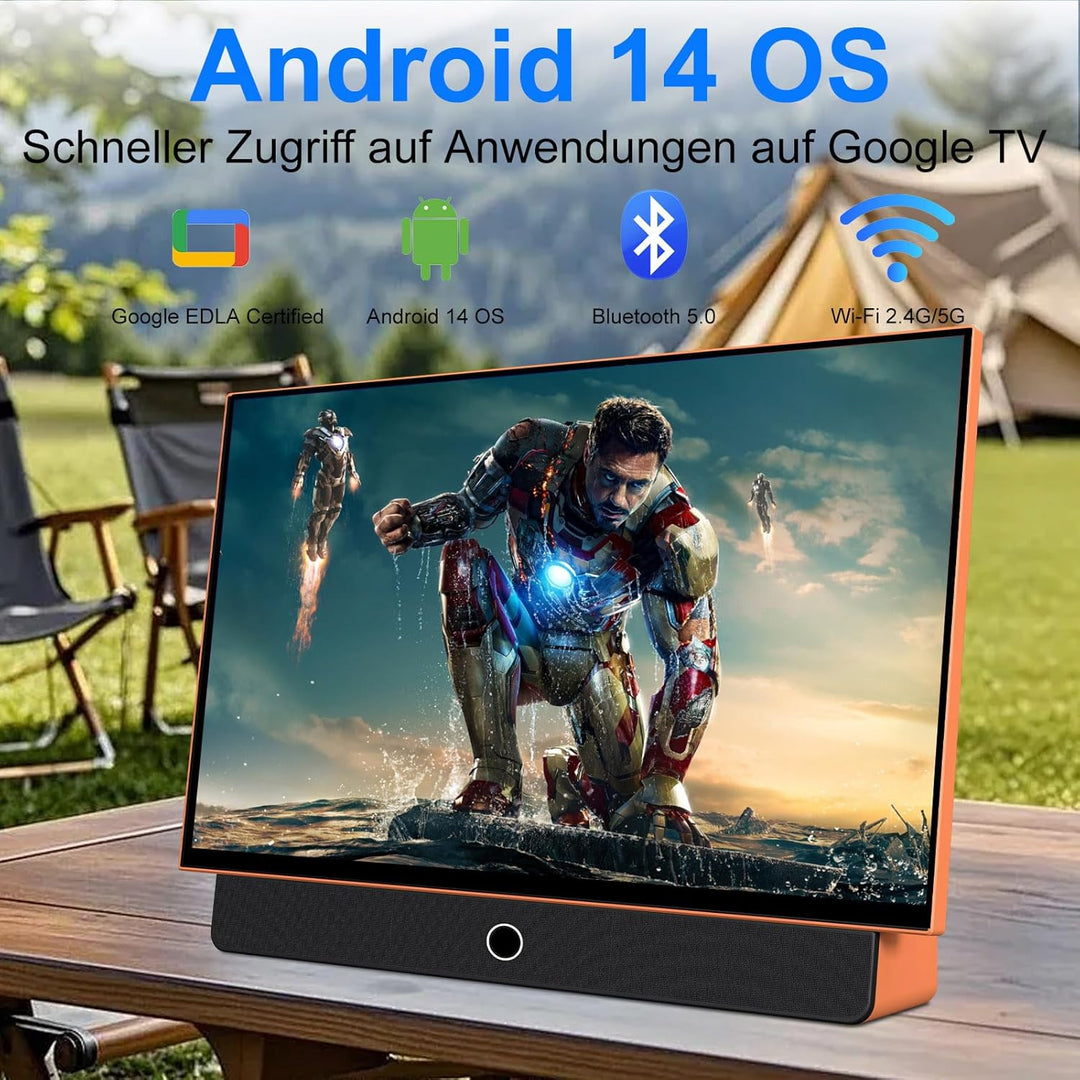 OFD Portable Smart TV 27 Zoll,Outdoor Fernseher 1080P Android14 OS,8Ω Dolby Audio,100% sRGB,WiFi-Unt