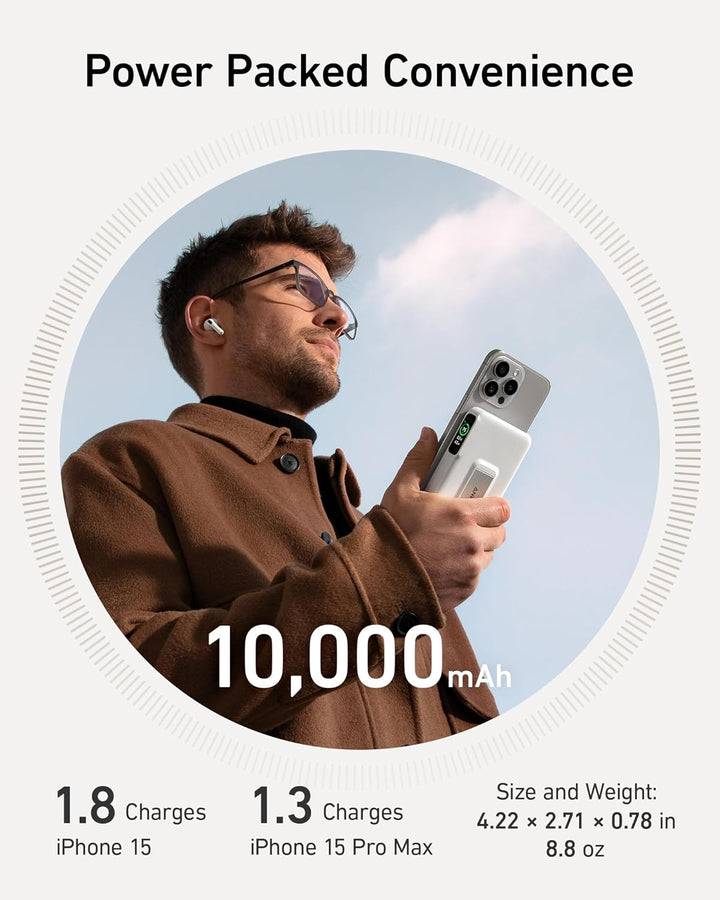 Anker MagGo Powerbank, Qi2-zertifiziert 15W MagSafe-kompatibles Ladegerät, 10.000mAh, Display & klap