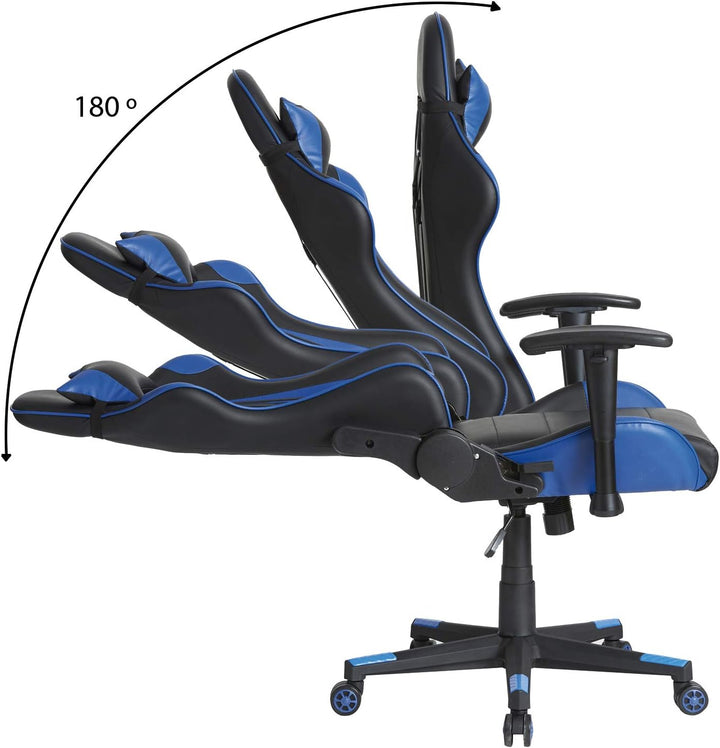 VS Venta-stock Bürosessel Gaming Professional Racer Blue, Stuhl mit Kopfstütze und Lendenkissen (Kun
