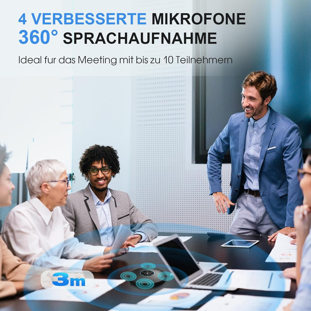 EMEET M2 Bluetooth Konferenzlautsprecher - USB Speakerphone mit 4 AI-Mikrofon, 360º Spracherkennung,