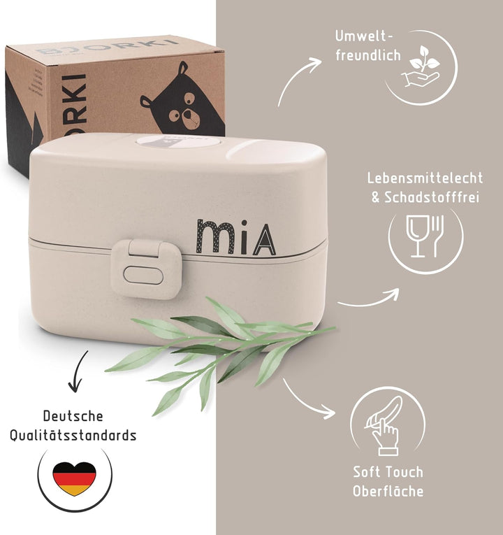 BJORKI® Bento Box für Kinder inkl. BONUS Namensticker - Auslaufsichere Lunchbox mit Fächern - Nachha