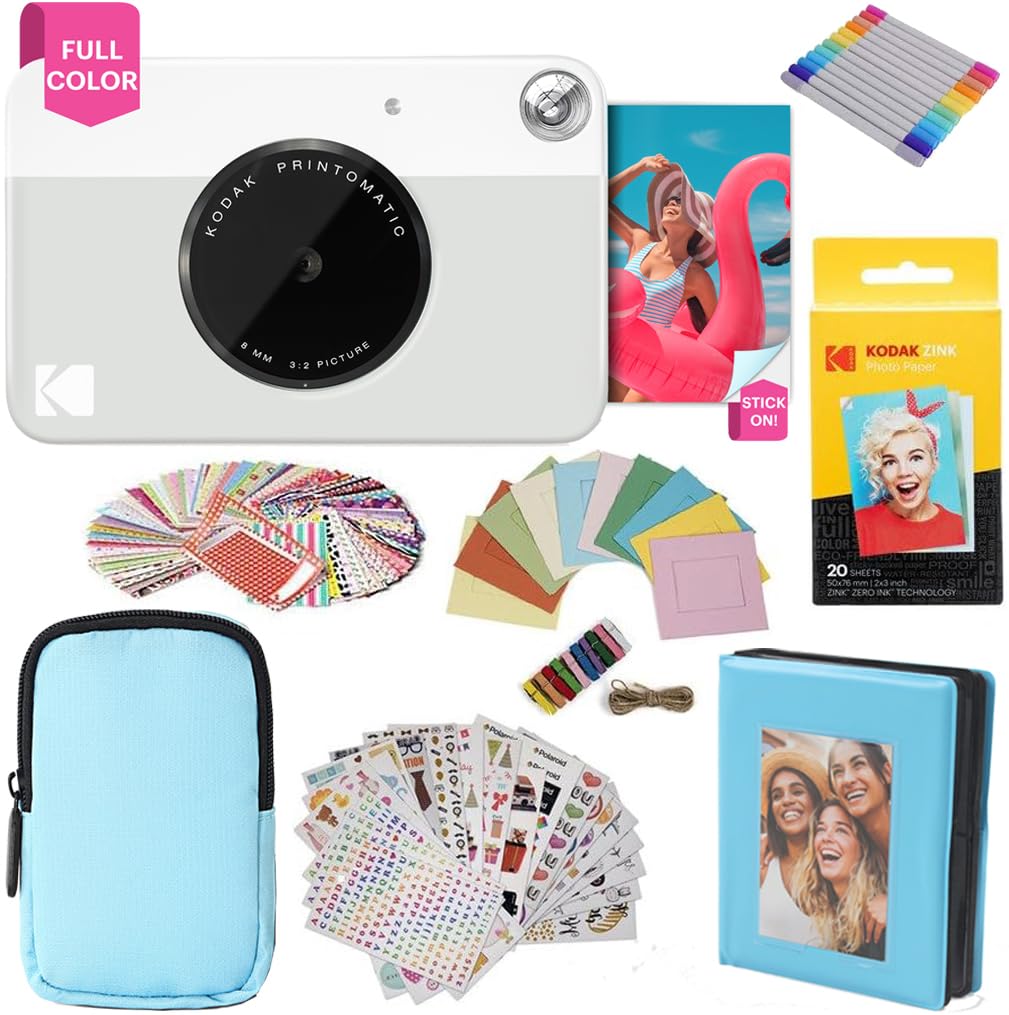 KODAK Printomatic Vollfarb-Sofortdruckkamera + Softcase + Zink 2x3 Zoll selbstklebendes Fotopapier,