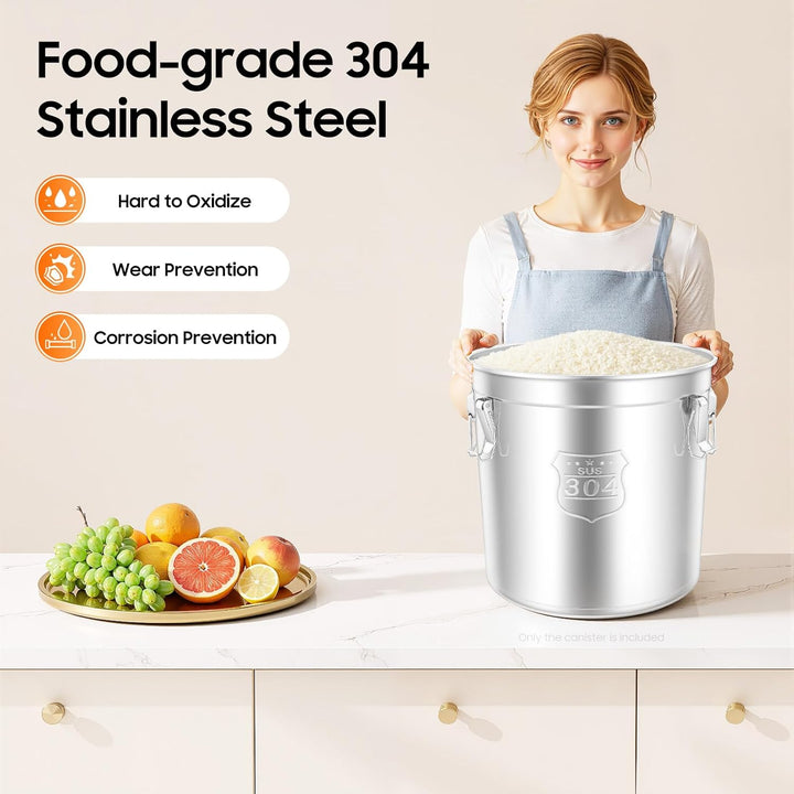 Edelstahl Getreidebehälter, 48L Luftdichter Kanister Lebensmitteln mit Deckel, Küche Edelstahl Eimer