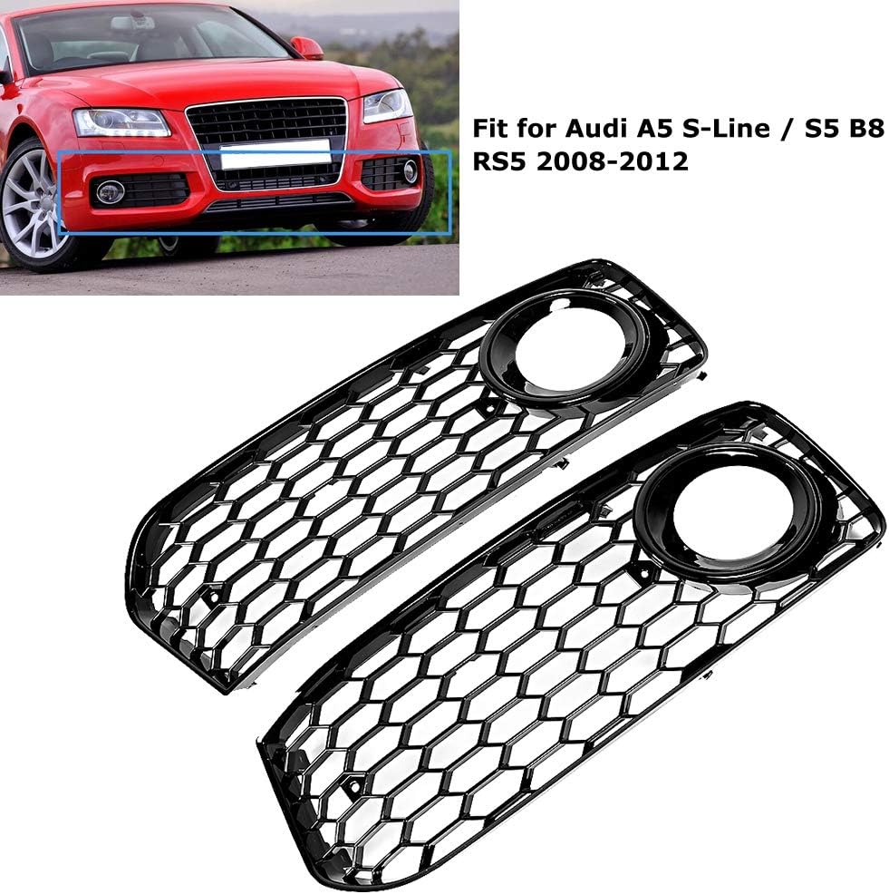 Qiilu Paar Nebelscheinwerfer Kühlergrill Modifikation Teile Passend für Audi A5 S-Line/S5 B8 RS5