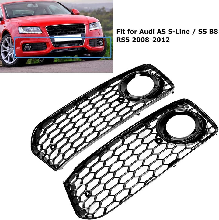 Qiilu Paar Nebelscheinwerfer Kühlergrill Modifikation Teile Passend für Audi A5 S-Line/S5 B8 RS5