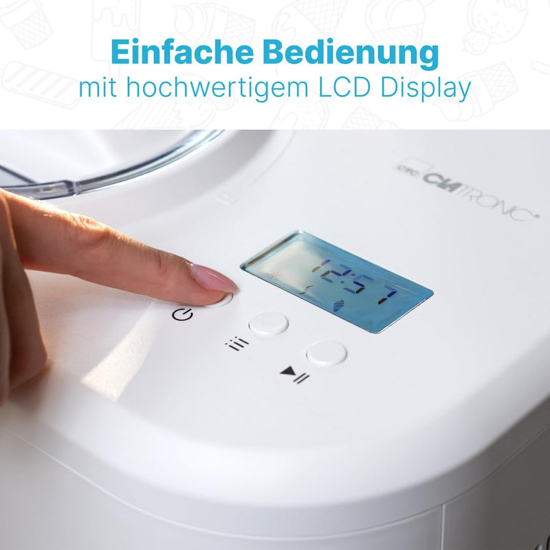 Clatronic® Eismaschine und Joghurtbereiter | Eis in 20 min. | für bis zu 1000ml | Eismaschine mit Ko