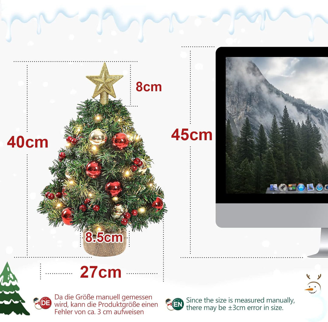 Yorbay Mini Weihnachtsbaum mit 20 warmweiss LEDs 8 Licht Modi, Tannenbaum mit Stern-Baumspitze und D