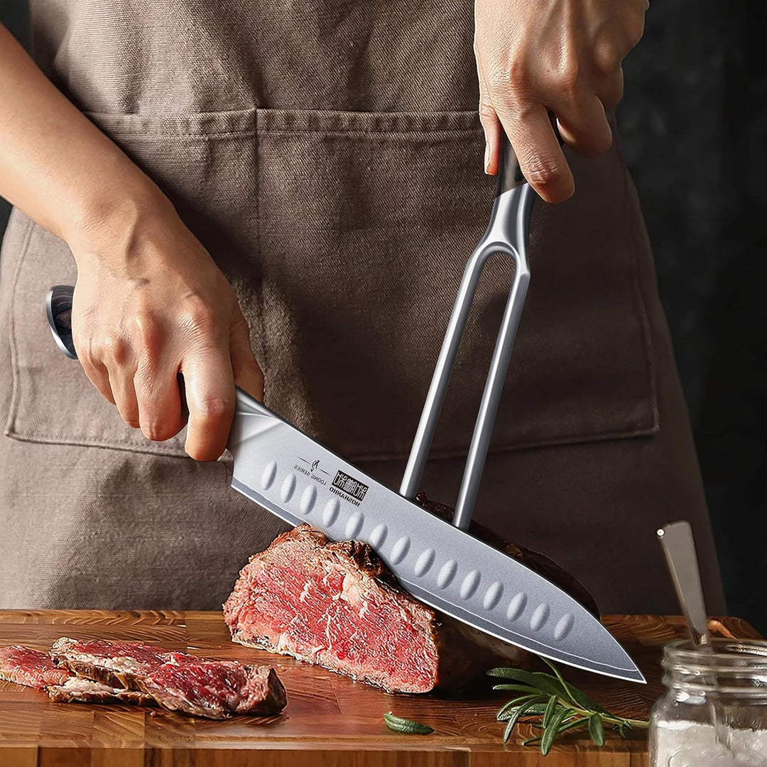 HOSHANHO Fleischgabel 18cm, Messerscharfe Grillgabel mit Zwei Zinken für Fleisch, Professionelle Jap