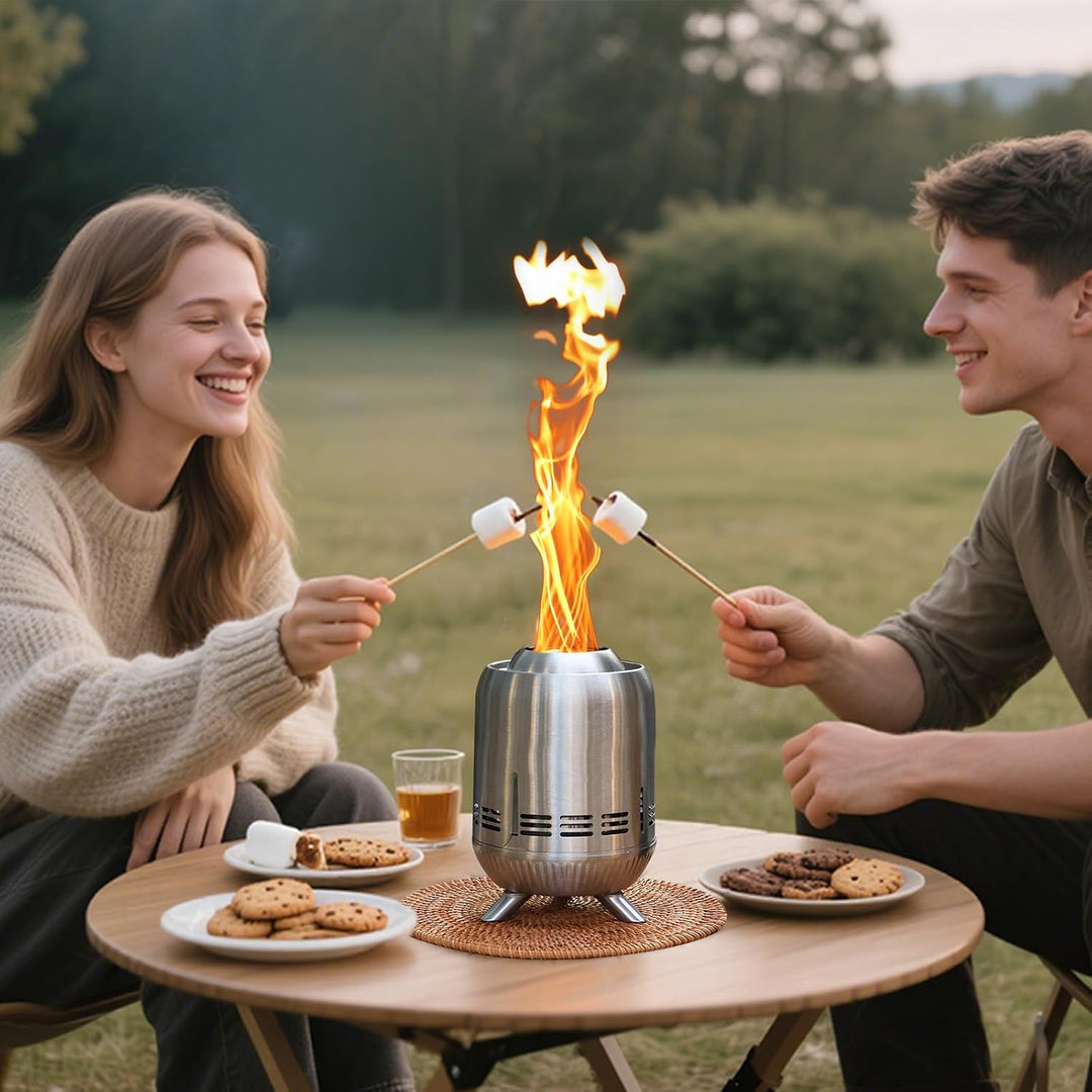 Tisch-Feuerstelle, Edelstahl-Mini-Ofen für den Aussenbereich,raucharme Verbrennung Tragbare Feuerste