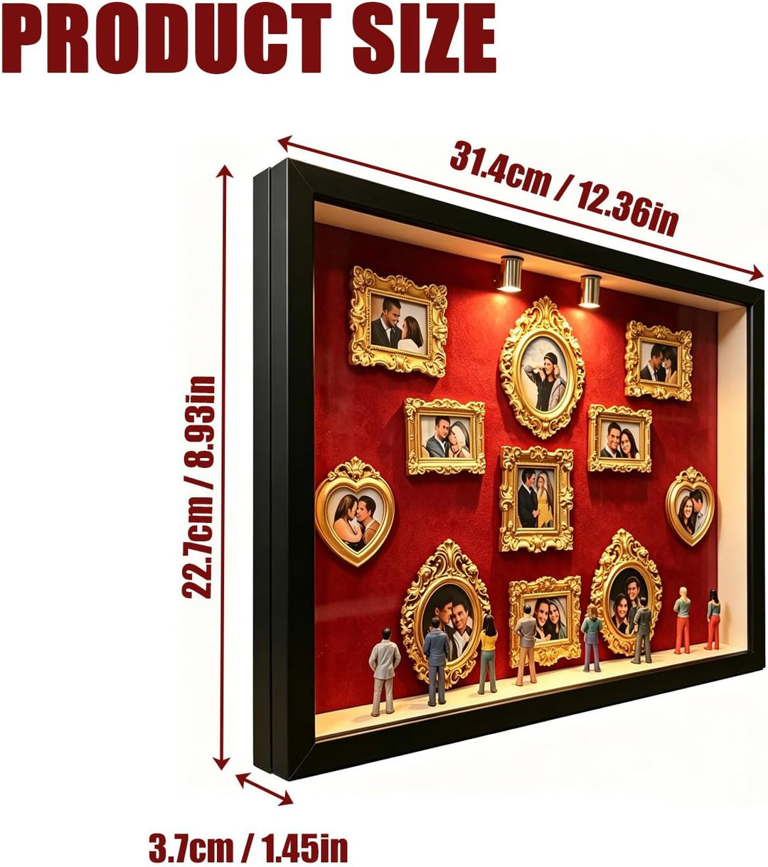 DIY Mini Museum Silhouette Box, Schwarzer Bilderrahmen mit Beleuchtung & 8 MINI Figuren & 11 Gold Ra