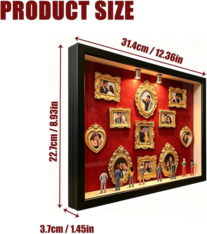 DIY Mini Museum Silhouette Box, Schwarzer Bilderrahmen mit Beleuchtung & 8 MINI Figuren & 11 Gold Ra