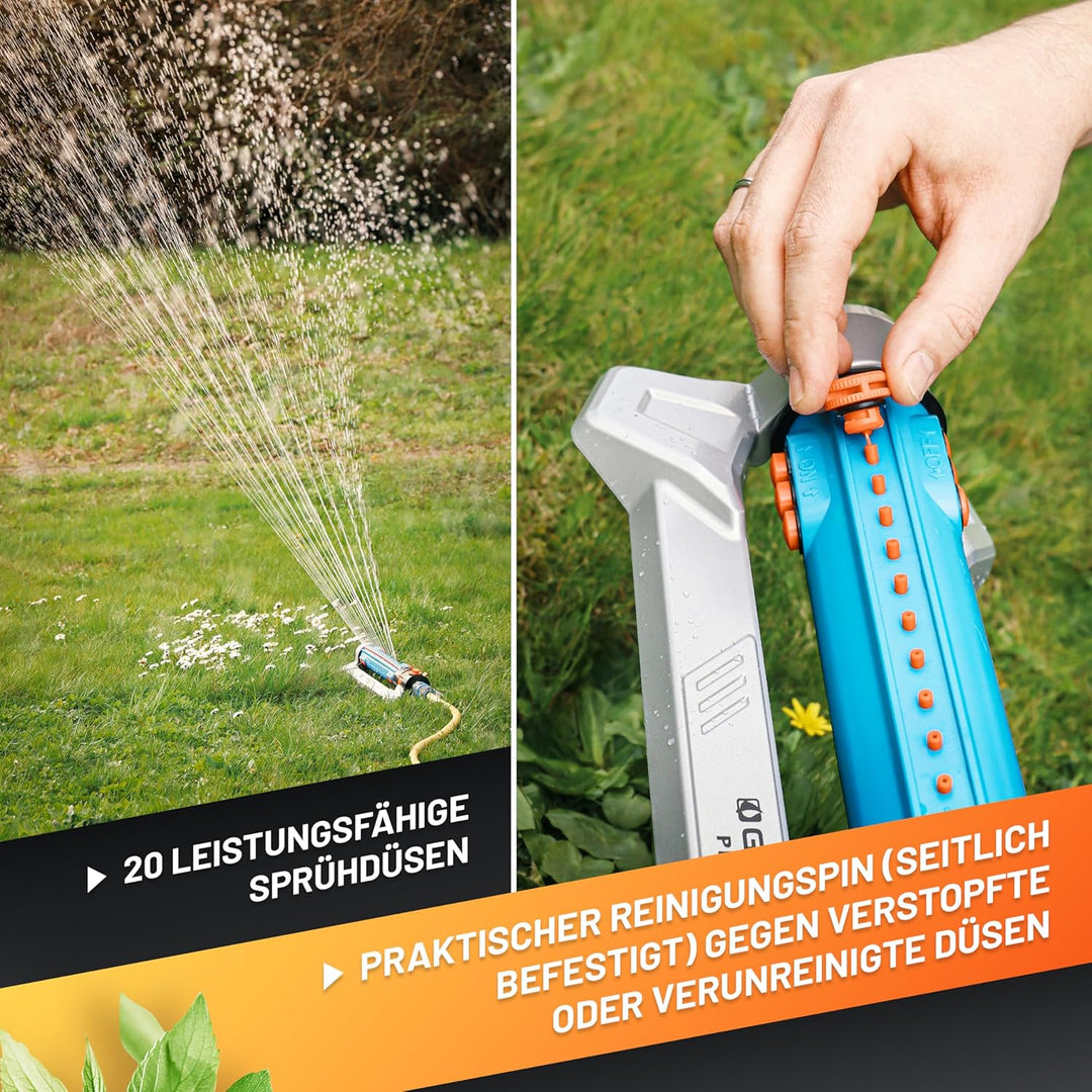 GRÜNTEK Metall Oszillations-Rasensprenger, Beregner mit flexiblem Bewässerungsbereich, Rasen-Sprenge