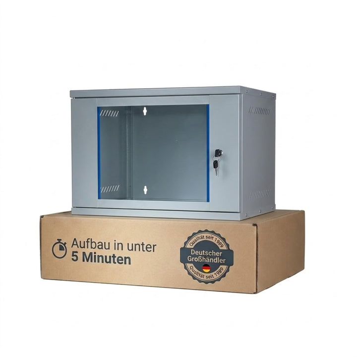 Netzwerkschrank 19 Zoll 7 HE I 400 mm Tiefe I Serverschrank Grau I Wandmontage I abschliessbare Glas