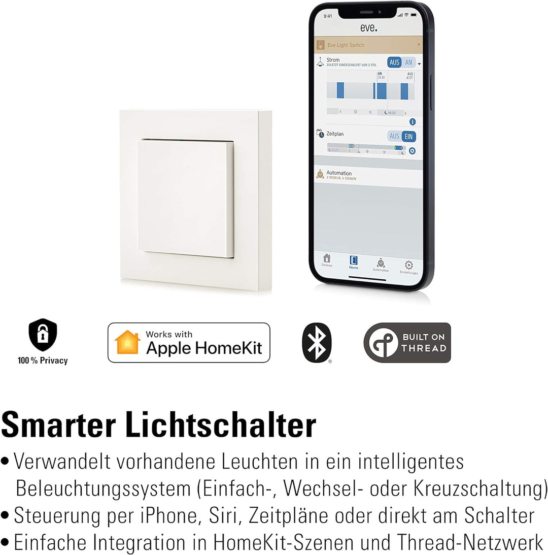 Eve Light Switch – Smarter Lichtschalter, Einfach-, Wechsel- & Kreuzschaltung, kompatibel mit Mehrfa