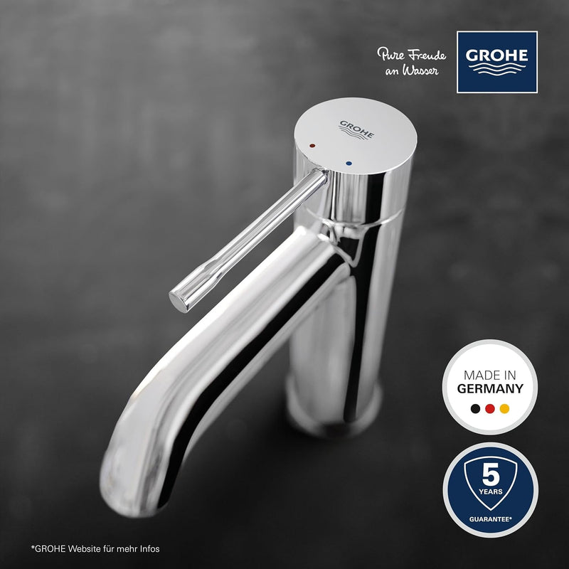 GROHE Essence - Einhand-Waschtischarmatur (wassersparend, Einlochmontage, langlebige Oberfläche), ch