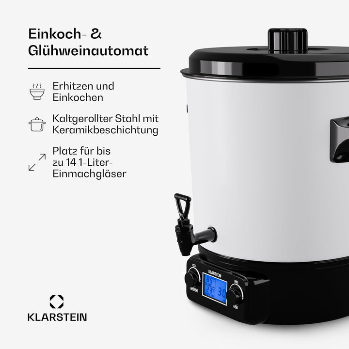 Klarstein Einkochautomat mit Hahn, 27L Digital-Einkochautomat, 1800W Edelstahl-Einkochtopf, Einkocha