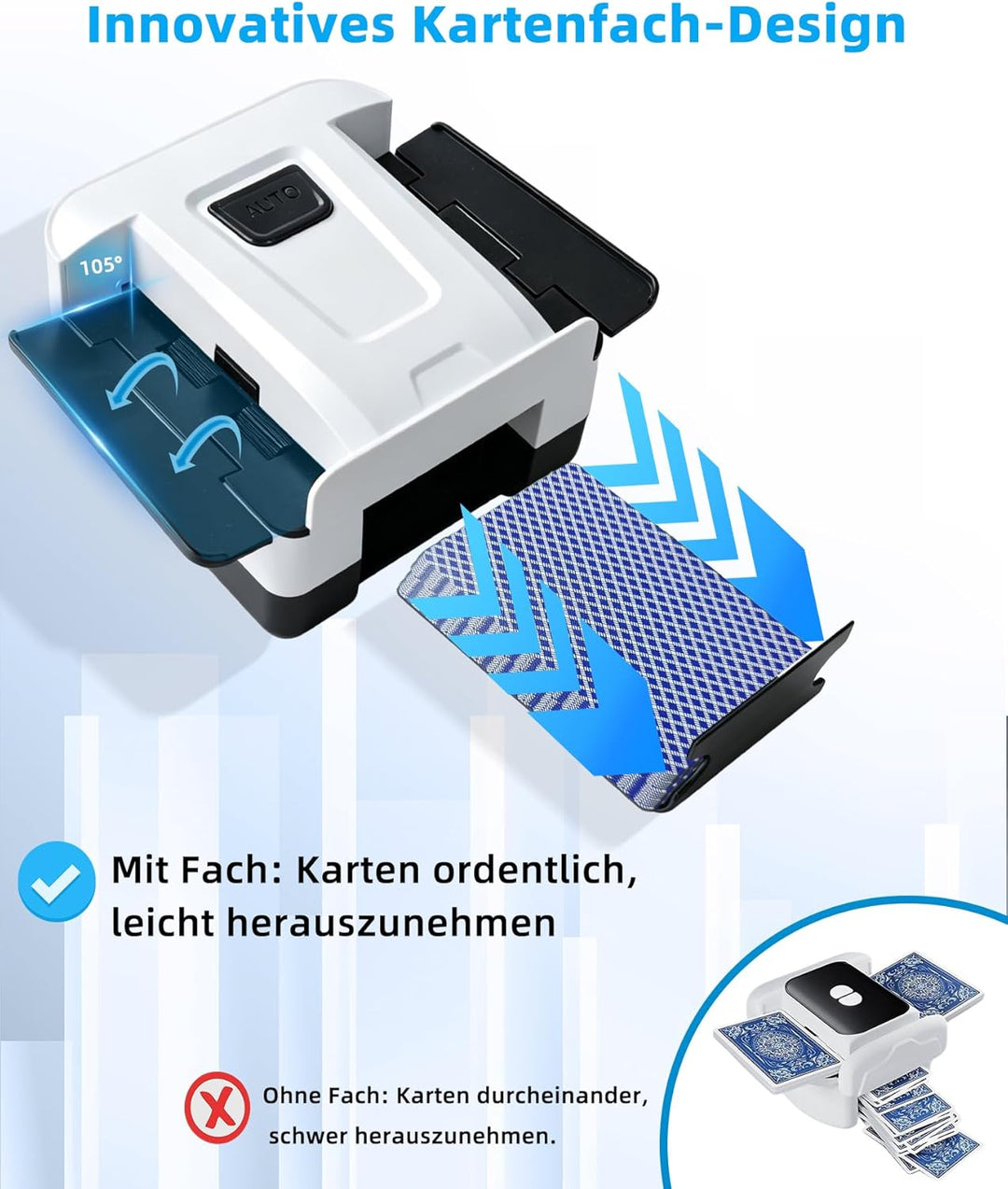Sentoo Automatischer elektrischer Kartenmischer – 2000mAh USB-C wiederaufladbar, geräuscharm – Misch