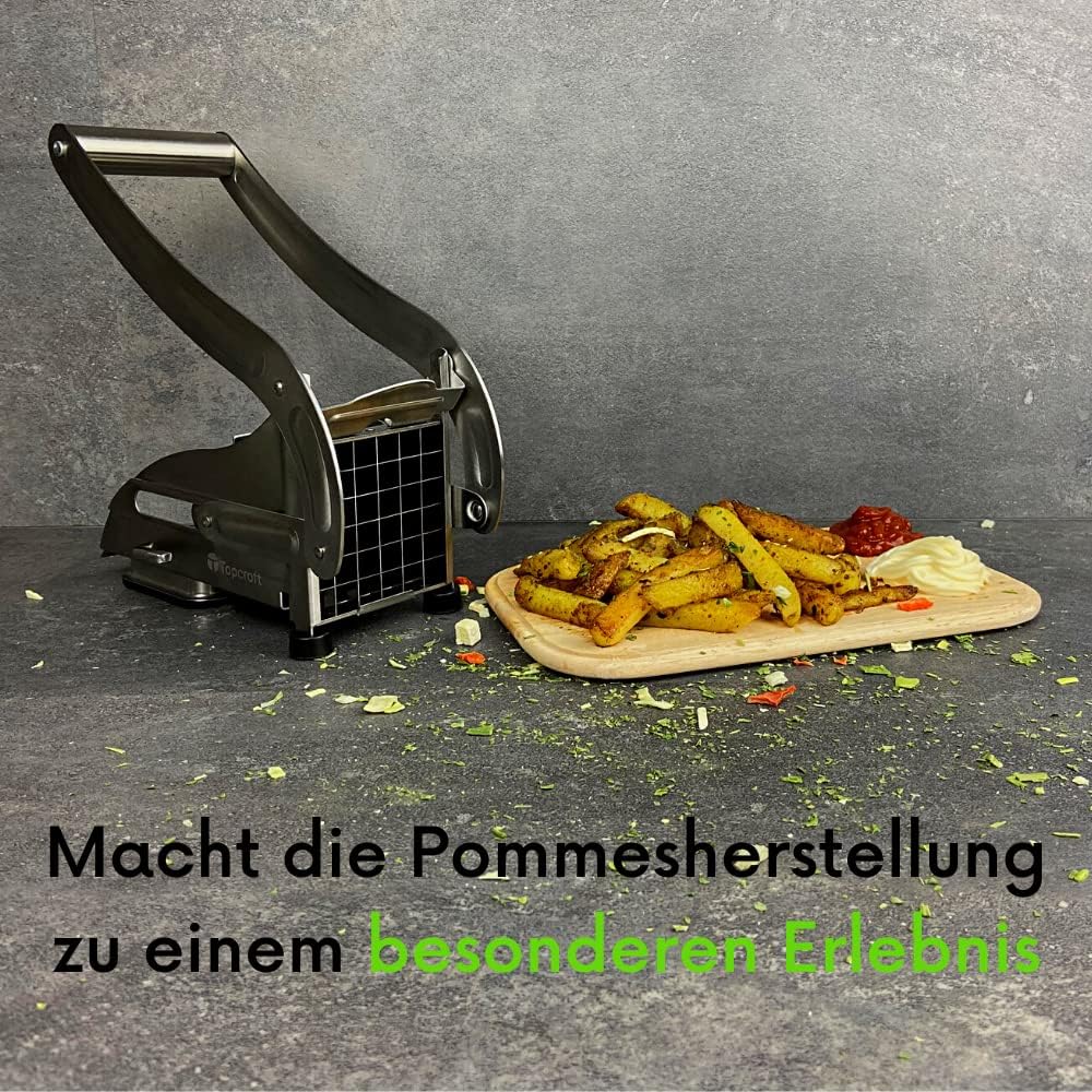 Topcroft ® Pommesschneider Edelstahl I 2 Schneidegrössen für individuelle Pommesdicke I Rutschfester