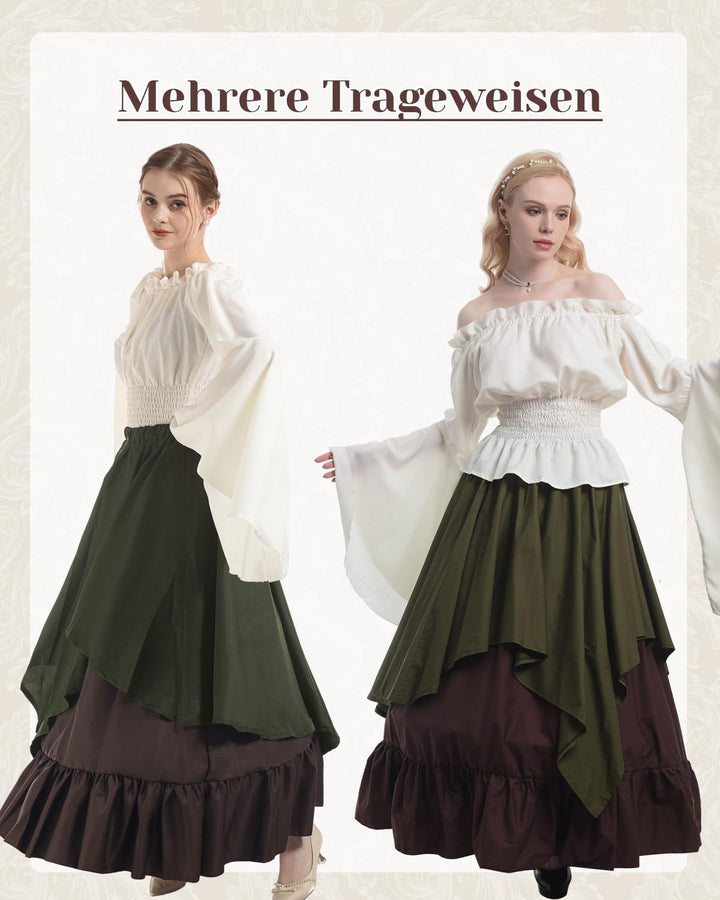 Renaissance Kleid Damen Mittelalter Kleidung Kostüme Fasching Set, Grün+braun S