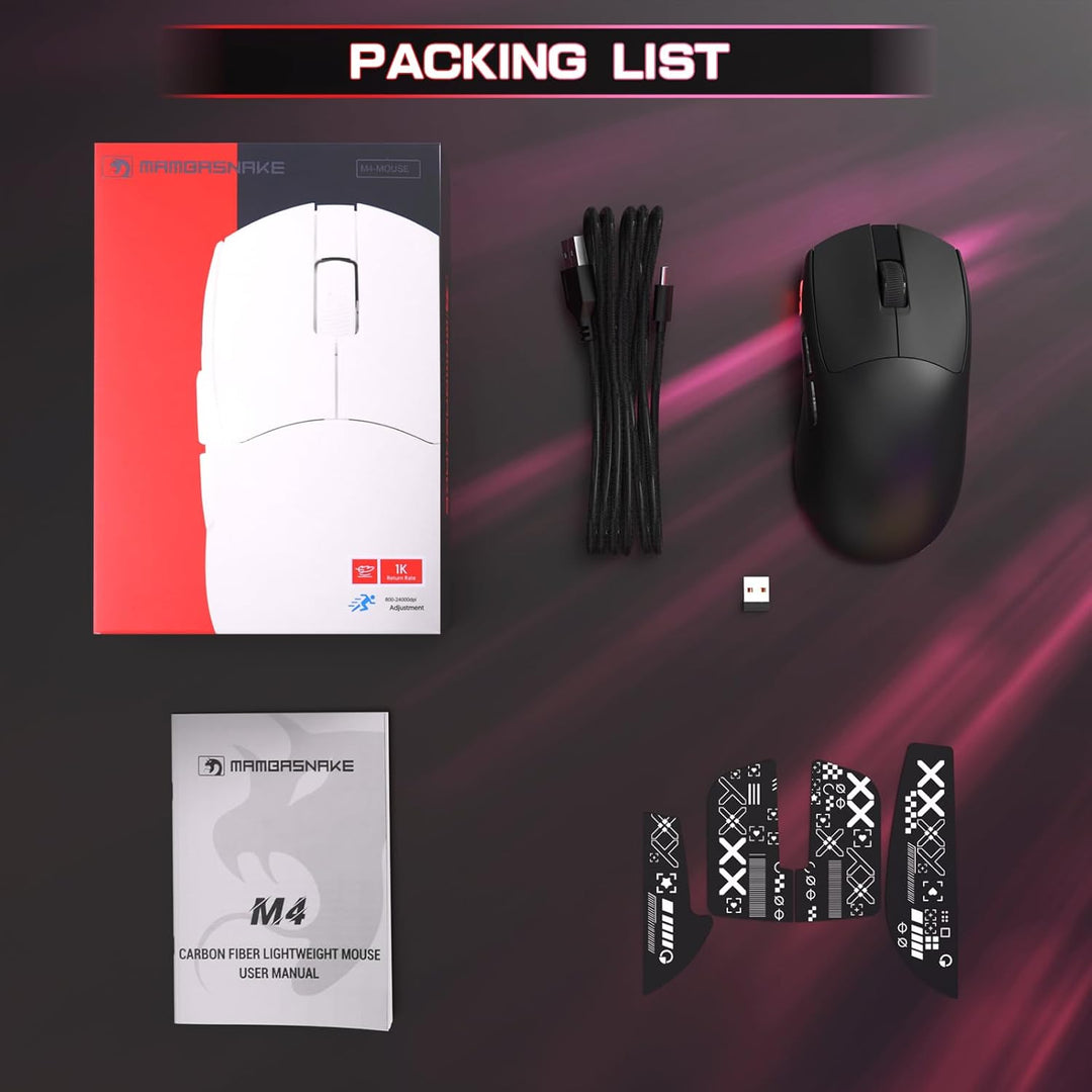 MAMBASNAKE M4 Ultra-Leichte Kabellose Gaming-Maus, 53g, PAW3311 Sensor, 24000 DPI, Tri-Mode Bluetoot