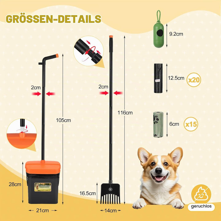Faankiton Hundekotschaufel Schwenkbehälter Rechen Spaten, Drehbarem Hundekotsammler Hundekotpicker,