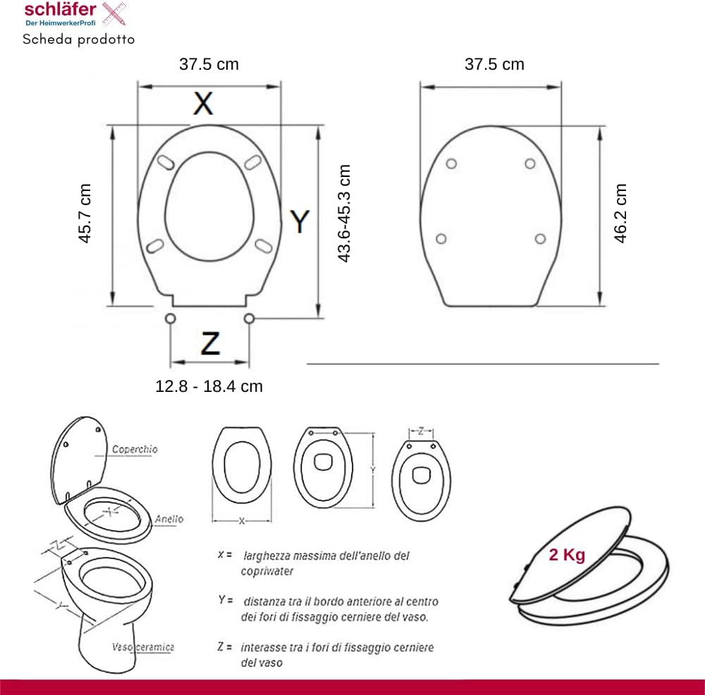 4632101 Schläfer WC Sitz Havel, Toilettendeckel antibakteriell, Toilettensitz Duroplast weiss, Klode