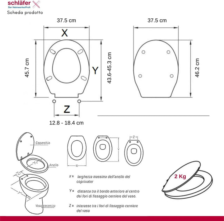4632101 Schläfer WC Sitz Havel, Toilettendeckel antibakteriell, Toilettensitz Duroplast weiss, Klode