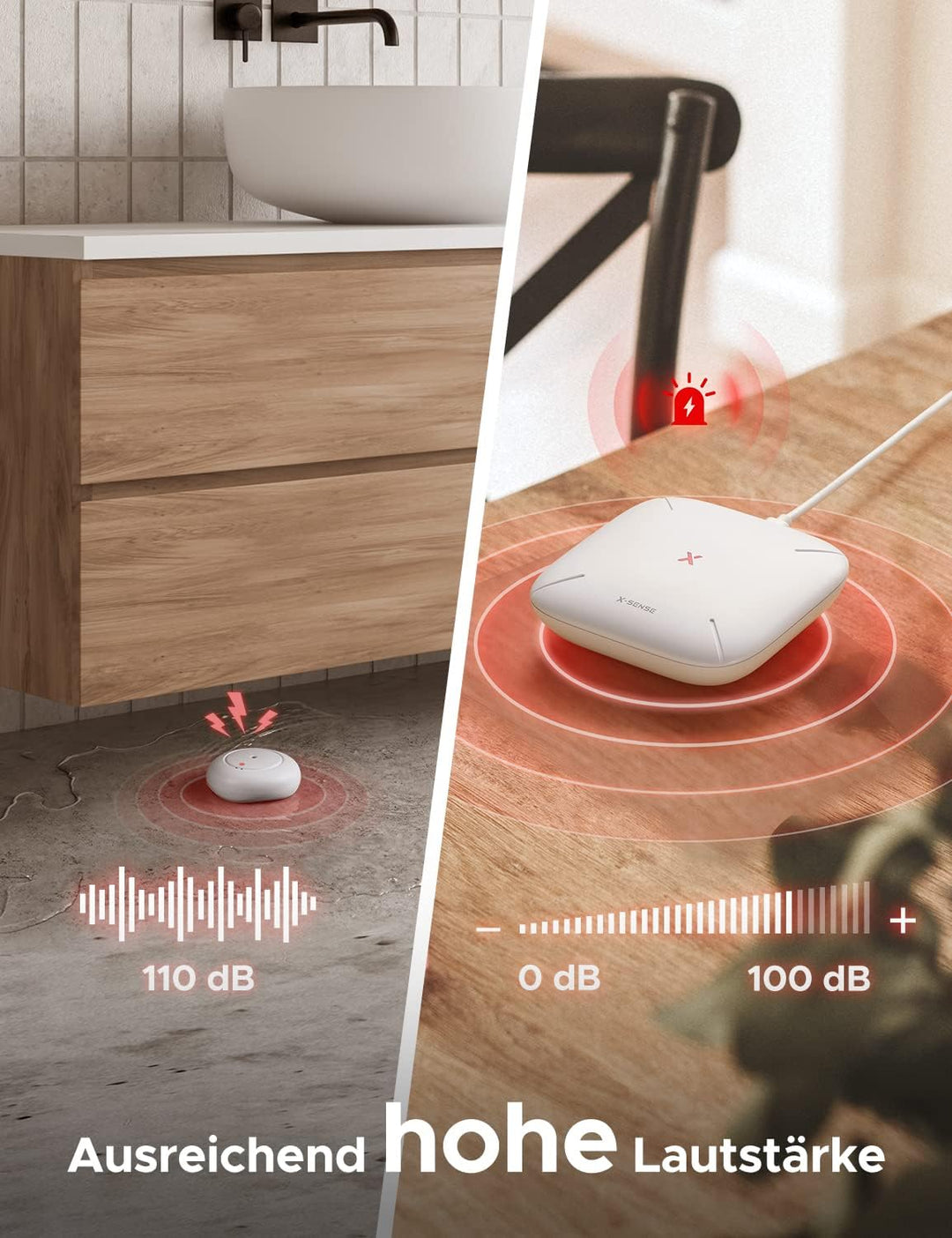 X-Sense Smart Wassermelder mit Batterie, WLAN Wassersensor, kompakter Überschwemmungssensor mit Eins