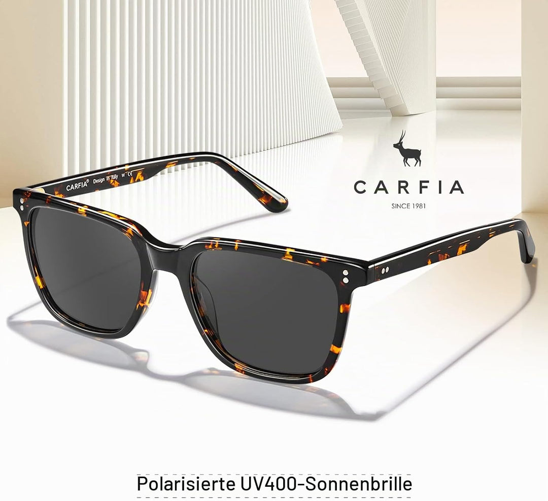 CARFIA Polarisierte Herren Sonnenbrille mit Rechteckig Acetatrahmen, 100% UV-Schutz Sportliche Sonne