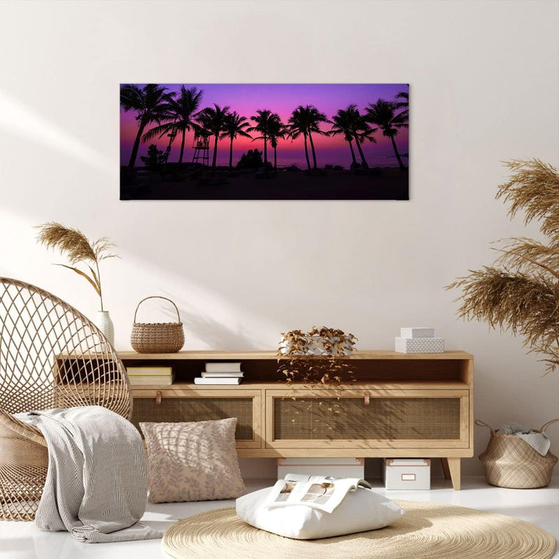 Wandbilder Dekoration Wohnzimmer Sonnenuntergang dämmerung sonne palme Bilder auf Leinwand 120x50cm