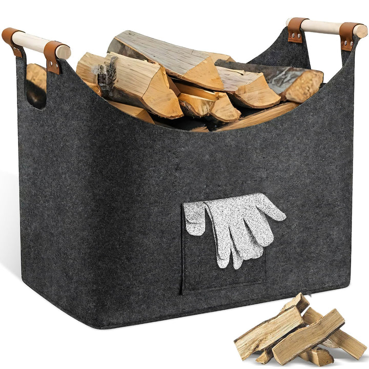 Extra Dickem Filz Kamin Holzkorb mit Verstärktem Holzgriff, Faltbarer Brennholzkorb Filztaschen, Dun