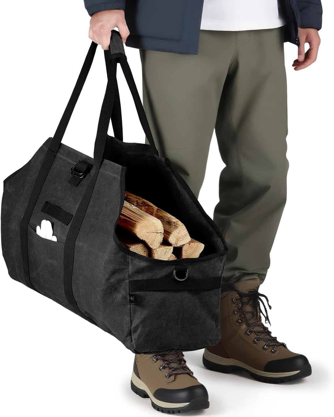 kaminholztasche Kaminholz Holzkorb Tragetasche Brennholztasche Kaminholzträger gewachstes Segeltuch