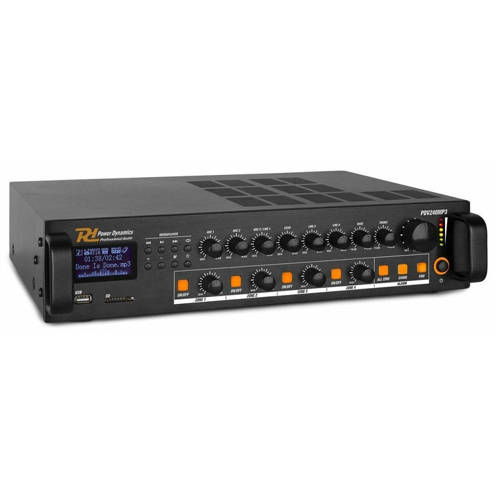Power Dynamics PDV240MP3-4 Zonen Receiver 240 Watt, PA Verstärker mit Bluetooth, MP3, USB, SD & UKW