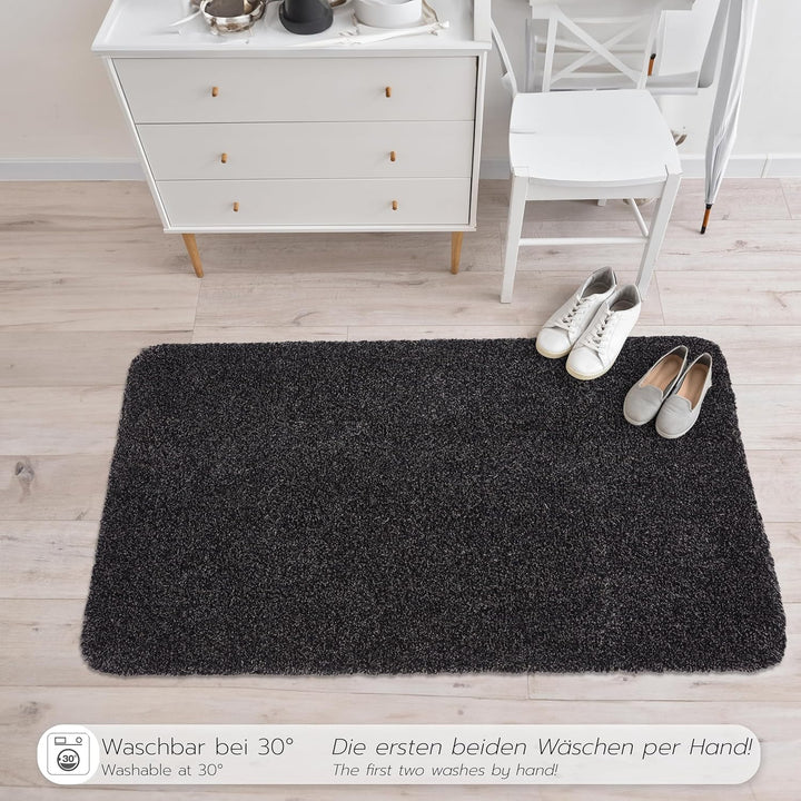 Astra Schmutzfangmatte innen waschbar 60x75 cm – Sauberlaufmatte schwarz 100% Baumwolle Matte - Entr