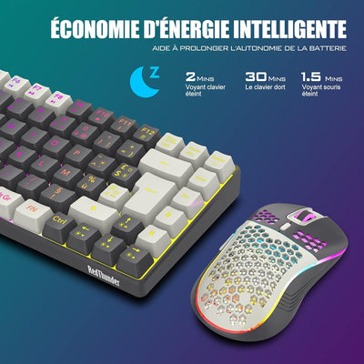 RedThunder K84 Combo Tastatur und Maus, kabellos, AZERTY, Französisch, wiederaufladbarer Akku mit RG