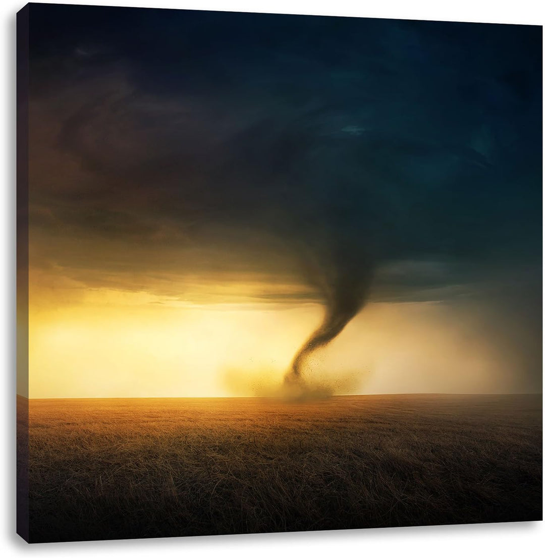 Naturgewalt Tornado, Format: 70x70 auf Leinwand, XXL riesige Bilder fertig gerahmt mit Keilrahmen, K