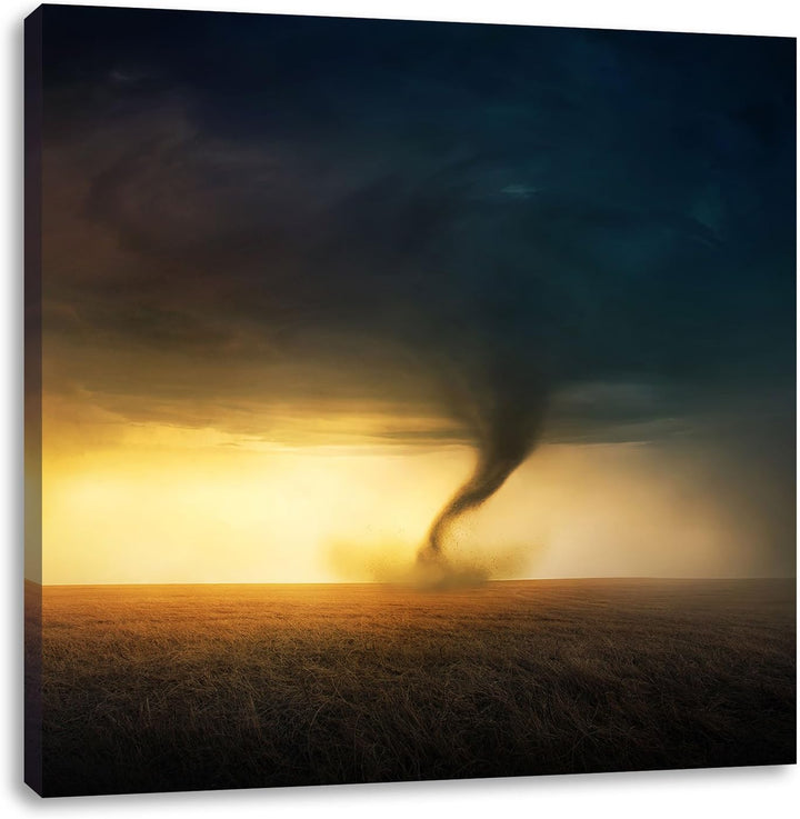 Naturgewalt Tornado, Format: 70x70 auf Leinwand, XXL riesige Bilder fertig gerahmt mit Keilrahmen, K