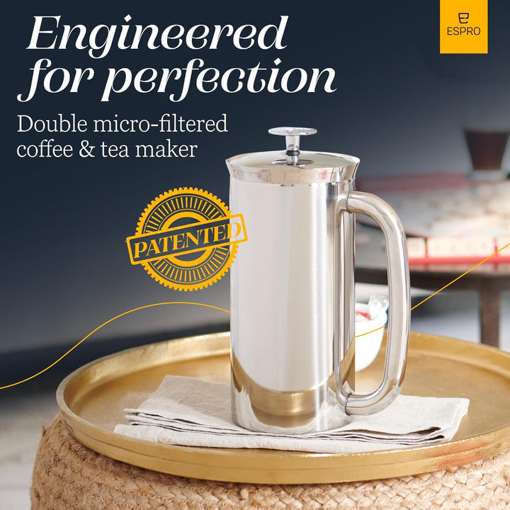ESPRO P7 French Press Kaffeebereiter – Doppelwandig isoliert aus Edelstahl mit Mikrofilter, 950 ml,