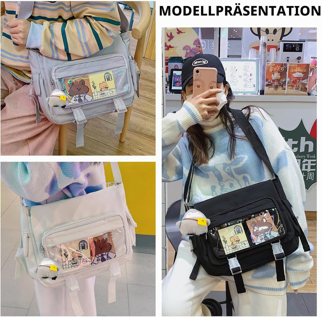 Modische Umhängetasche mit niedlichen Accessoires Casual Nylon Messenger Bag Leichte Handtasche und