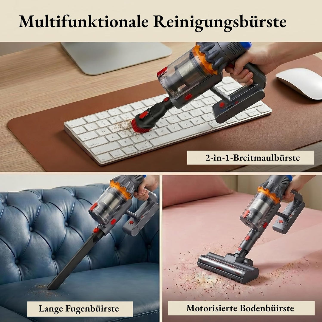 Akku Staubsauger, 58000Pa Staubsauger Kabellos, Akkustaubsauger mit Display & LED, Anti-Tangle-Bürst